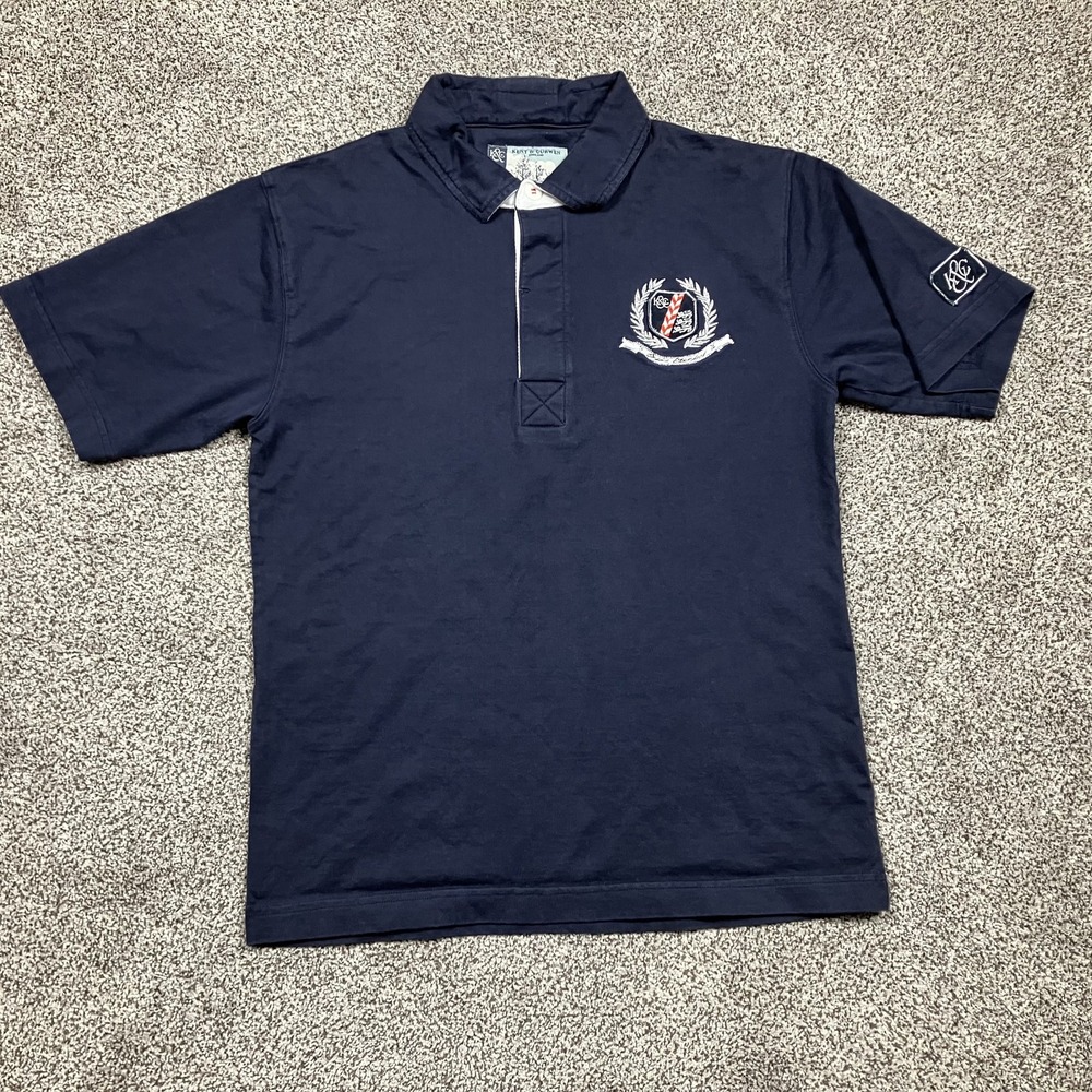 Kent & Curwen Polo Shirt Mens Medium Navy Blue Crest Patch Casual England Rugby‎
